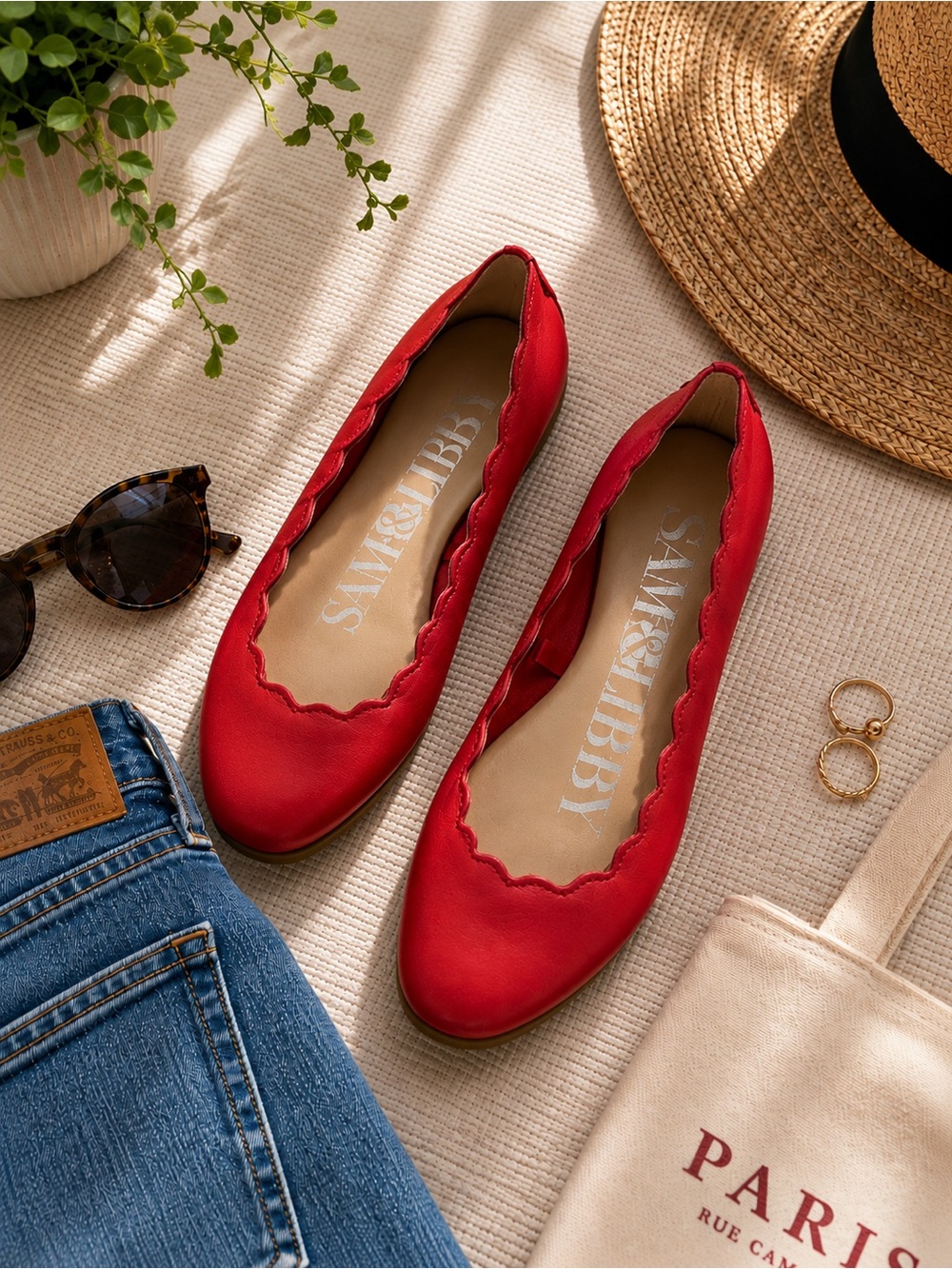Sam & Libby Red Scalloped Ballet Flats